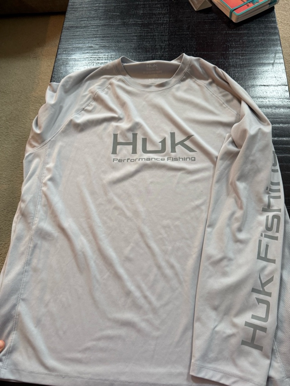 Huk Light Gray Performance Long-Sleeve Fishing Shirt